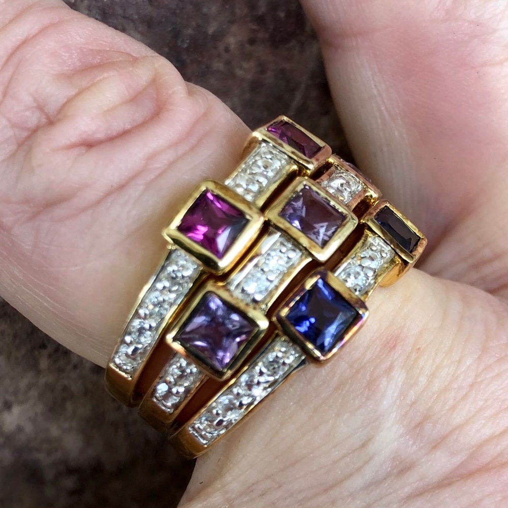 18K Vermeil over SS multi Gem stackable rings